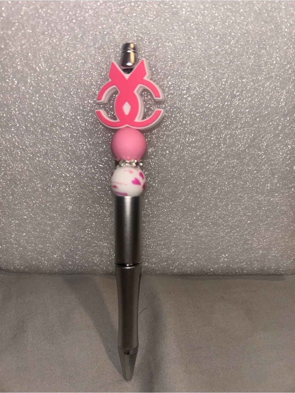Hand Crafted Pink Beaded Logo Pen